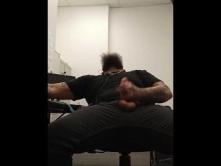 Father tugging off in his office cum-shot