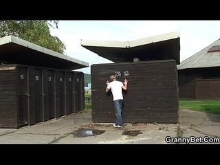 Blonde grandma screwed in public changing room