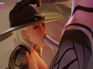Futa Widow pounds Ashe's facehole delicately (Overwatch 2 three dimensional toon loop with sound)