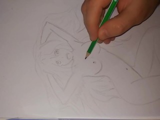 Drawing a big-breasted asian female with a plain pencil