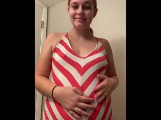 Preggo red-haired fondles her stomach!