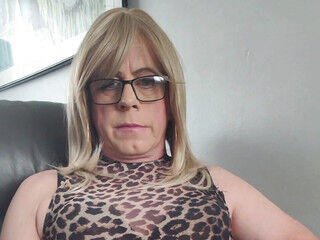 Holly teasing her cock in panties and stockings