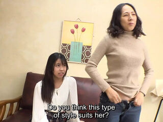 Extreme Japanese age gap lingerie interview and CFNM handjob