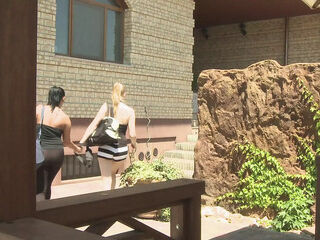 After training, 2 girlfriends are horny and lick each other!