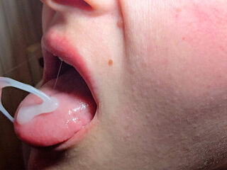 Close up Blowjob - Every drop on the tongue awakens a new fire in her