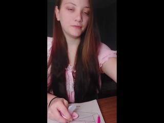 Goddess smoking a ciggie for father while coloring - Jerk Off Instructions