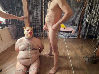 Part 3, slave wanks on piggies face!