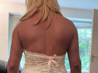 Sexy Crossdresser kellycd2022 in sexy lace nightie and fishnets fucking my dildo
