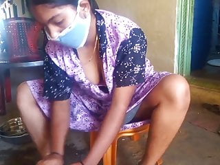 Tamil super hot housewife demonstrating her hefty funbags while cleaning home