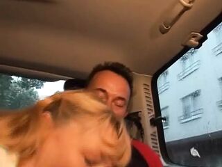 Beautiful German lady with blond hair gets nailed in the back of the camper